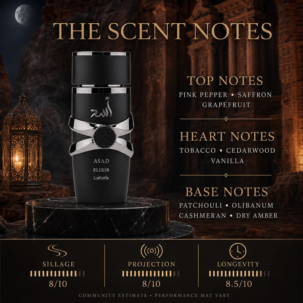 Lattafa Asad Elixir Men’s Eau de Parfum | Tobacco, Vanilla & Saffron