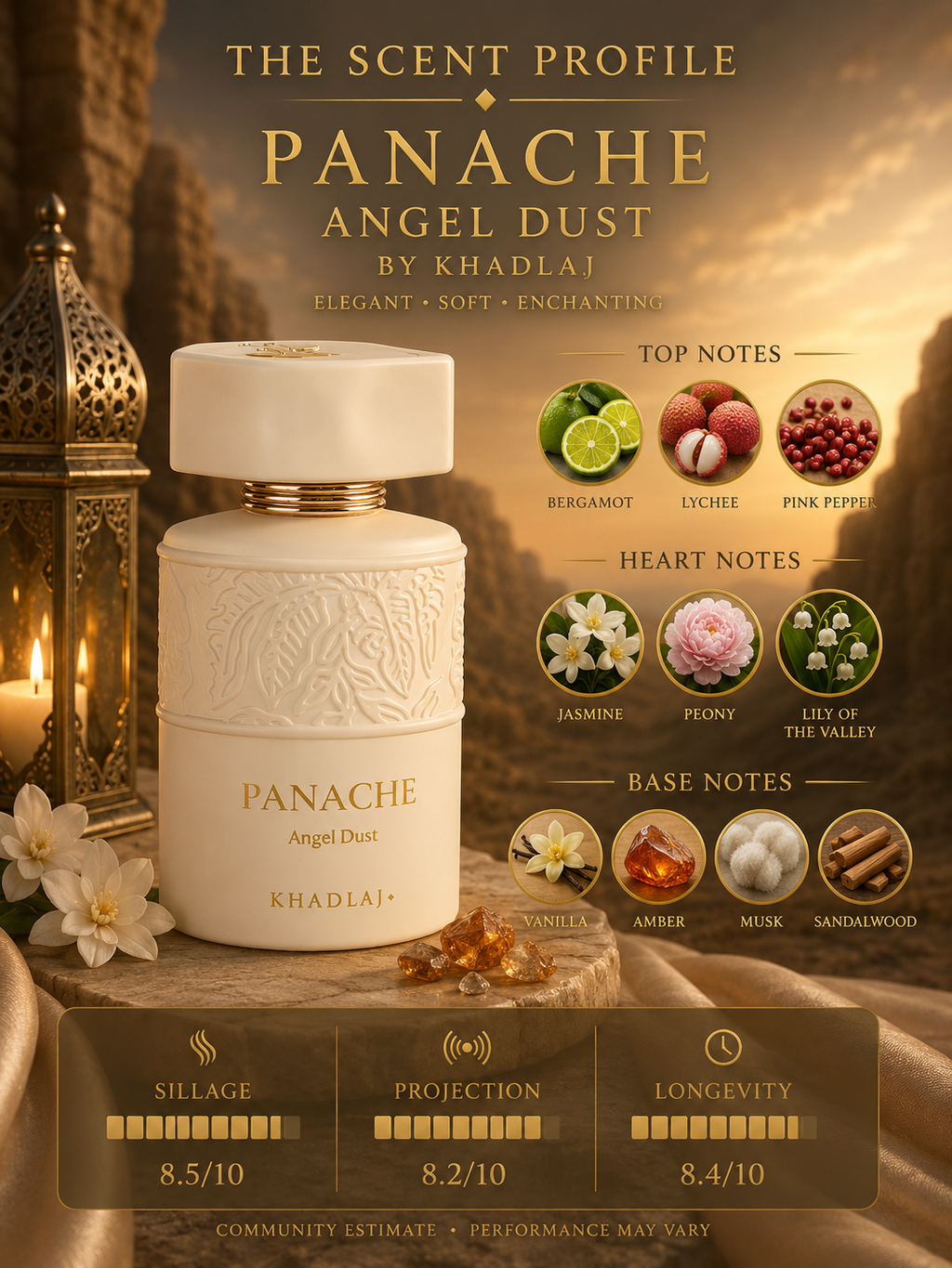 Khadlaj Panache Angel Dust 100ml Extrait de Parfum | Vanilla & Whipped Cream Women’s Gourmand