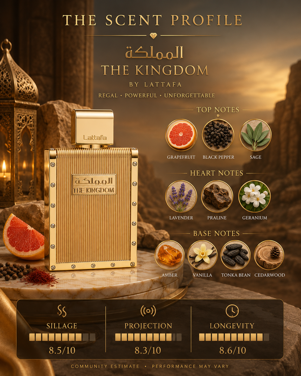 Lattafa The Kingdom Men 100ml Eau de Parfum | Vanilla Tobacco Aromatic Fragrance