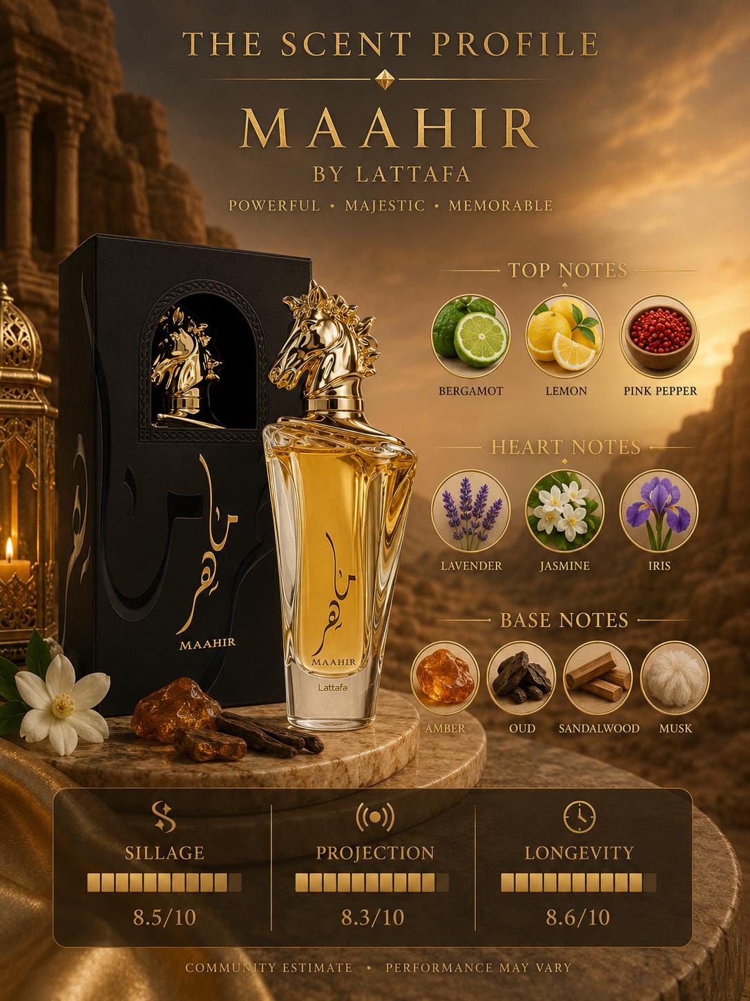 Lattafa Maahir Gold EDP 100ml | Saffron, Rose & Oud